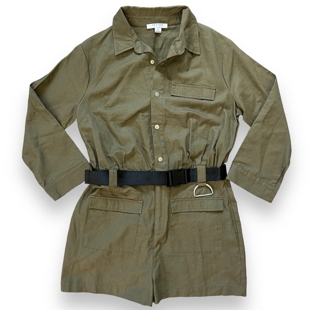 Favlux Fashion Green Long Sleeve Snap Button Belted Utility Jumpsuit